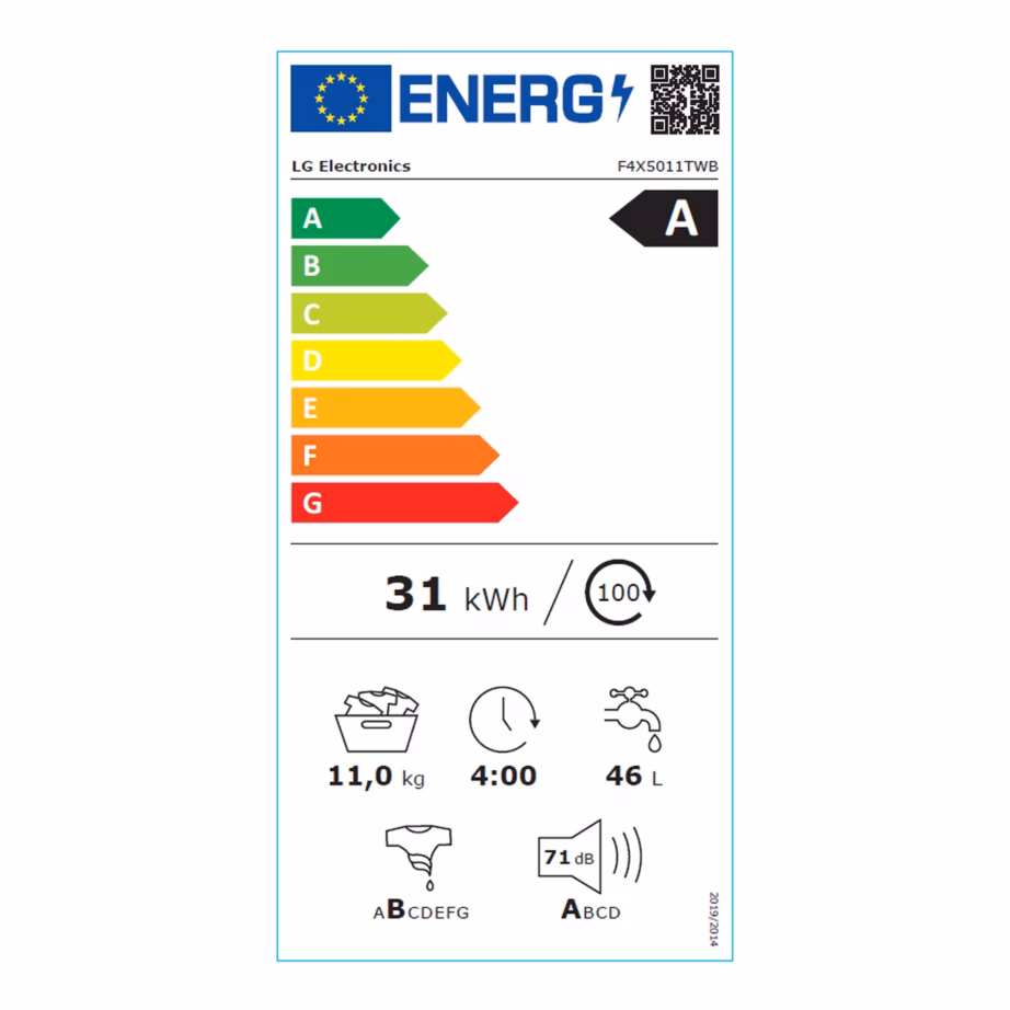 11 kg esiküljeltlaetav pesumasin aurufunktsiooniga LG F4X5011TWB, A energiaklass, 1400 p/min, 60 cm, inverter-mootor, WiFi, valge – 6