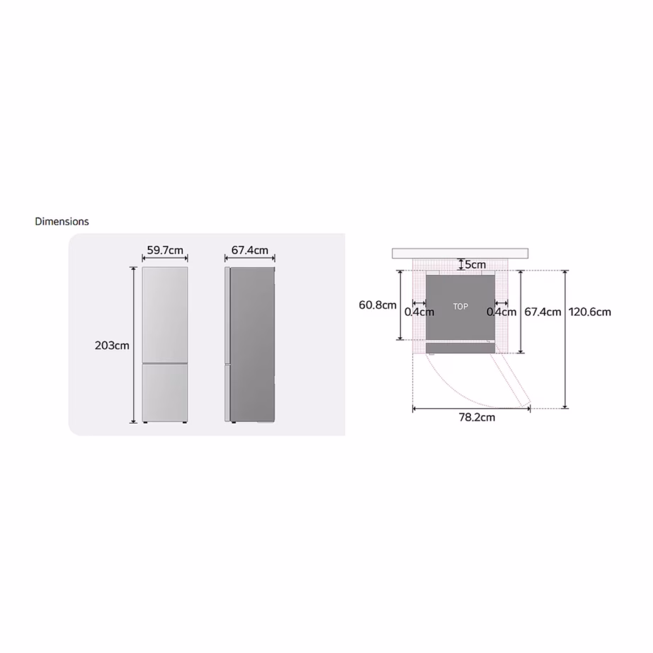 Külmik sügavkülmaga Full No Frost LG GBBS726BPY, alumine sügavkülm, 60 cm lai, B energiaklass, 375 l (262+113 l), 33 dB, inverterkompressor, Wi‑Fi, hall – 10