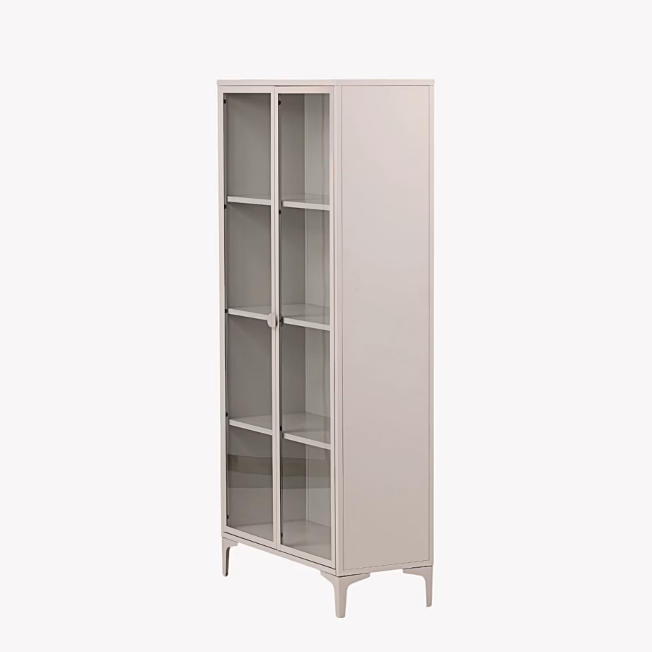Beež terasest klaasustega kõrge vitriinkapp Piring, 25617-250 – 3