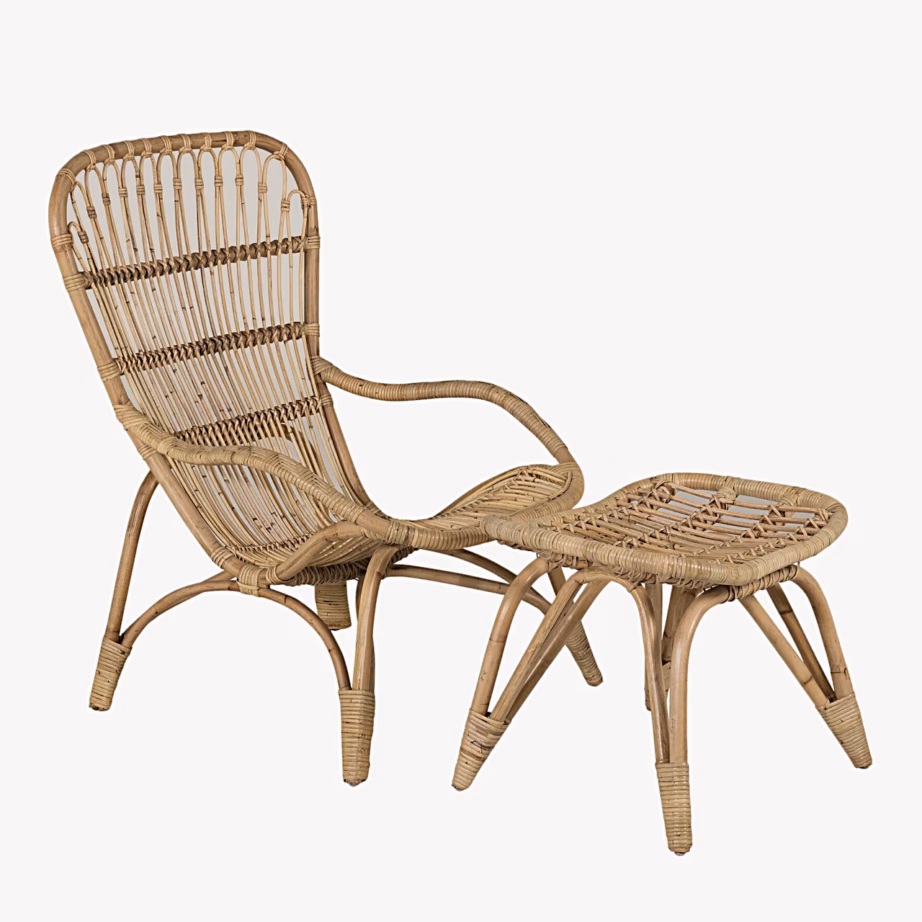 Ella ratangist lounge-tugitool murdvalge padja ja tumbaga, 2571-6011 – 2