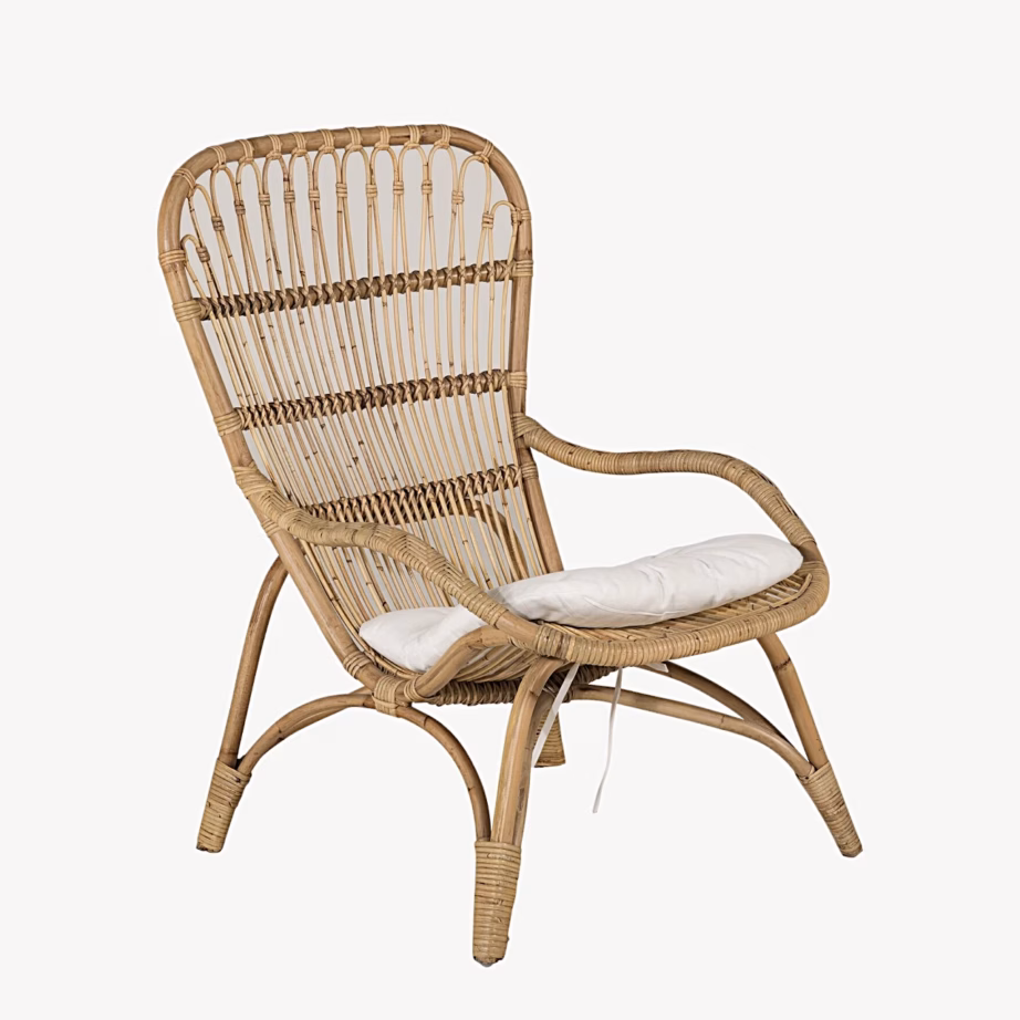 Ella ratangist lounge-tugitool murdvalge padja ja tumbaga, 2571-6011 – 3