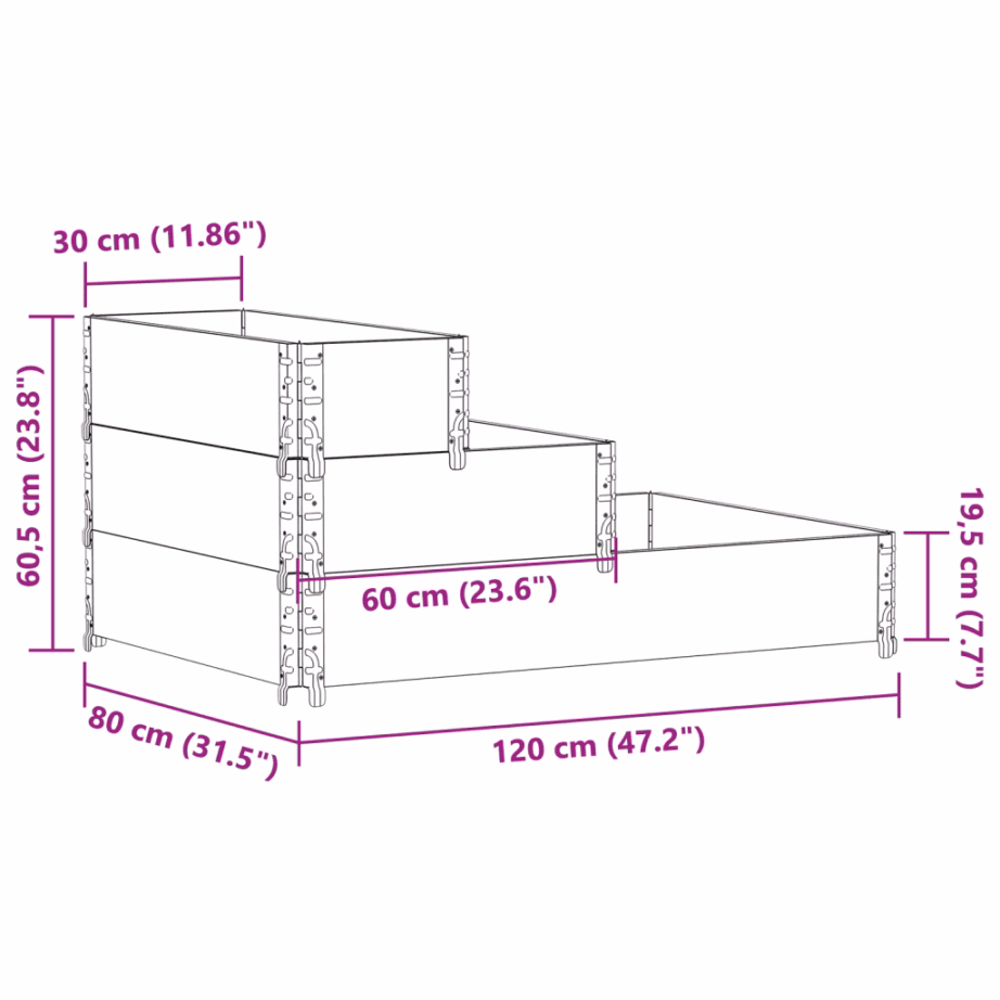 3-korruseline männipuidust taimekast, pruun, 120 x 80 cm – 8