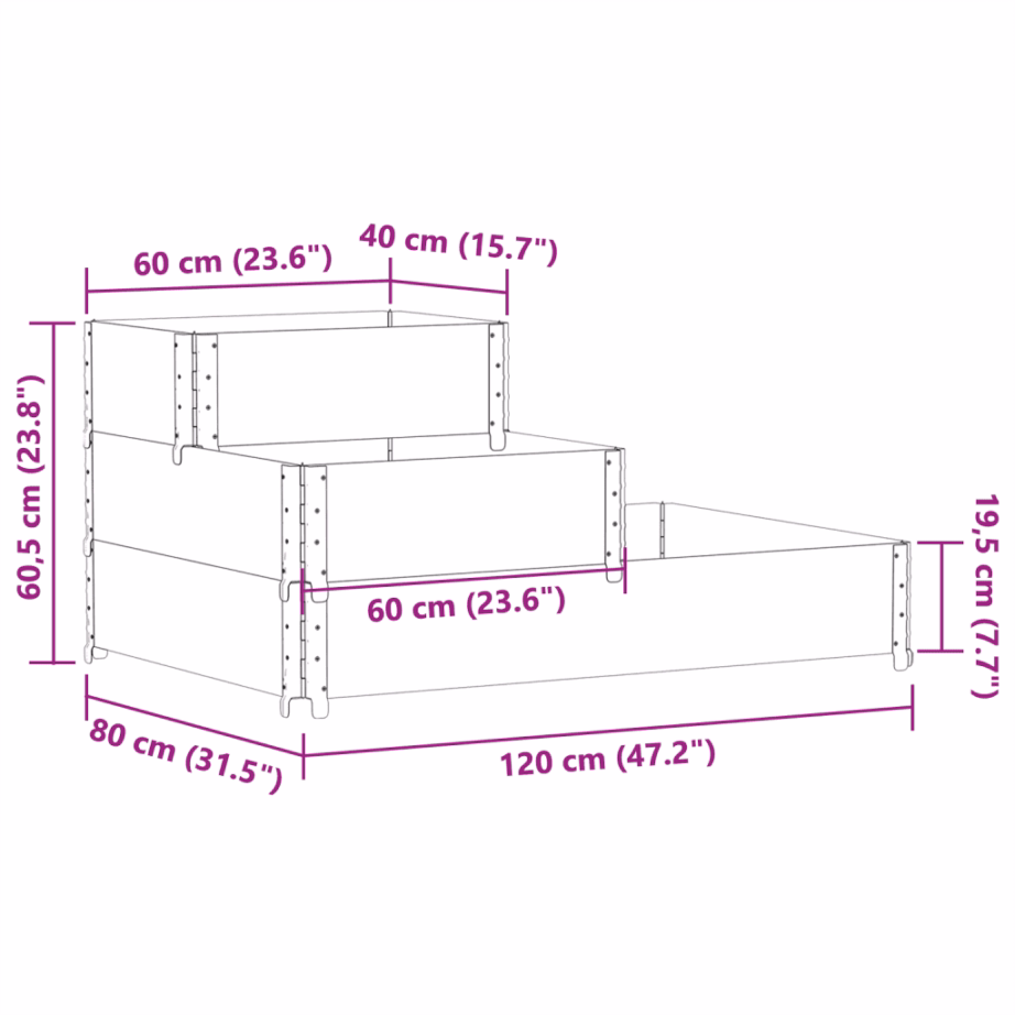 3-korruseline taimelava, 120 x 80 cm, töötlemata männipuit, kokkupandav ja virnastatav – 8