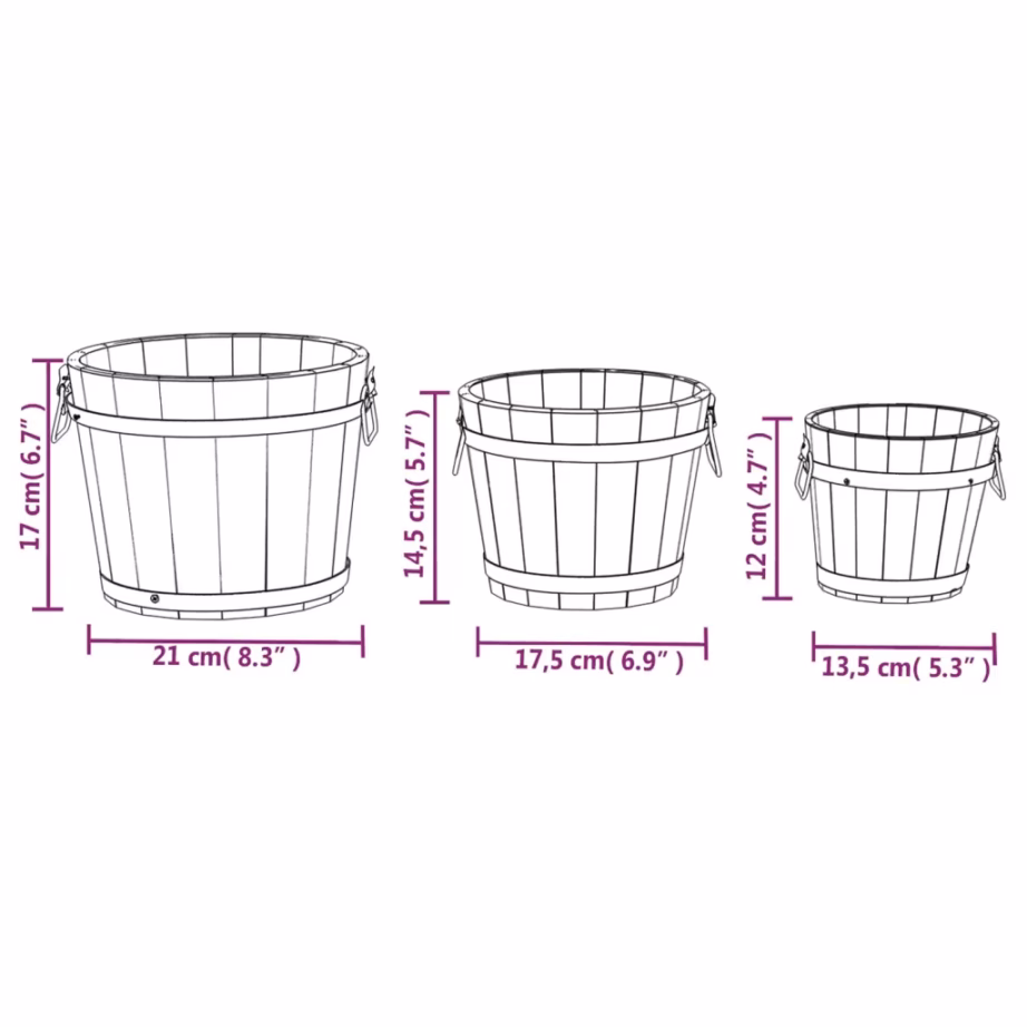 3-osaline nulupuidust taimeämbrite komplekt metallkäepidemetega, pruun – 6