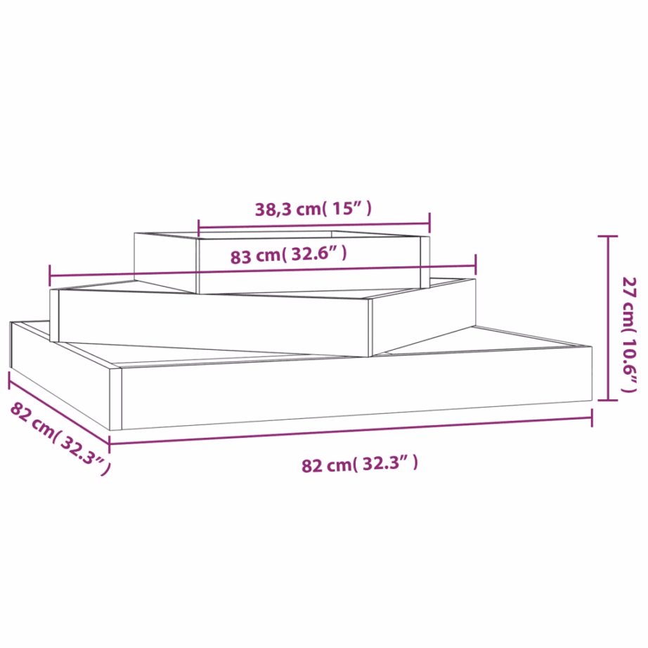 3-tasandiline taimekast aeda, töötlemata ebatsuugapuidust, 83 x 83 x 27 cm – 6