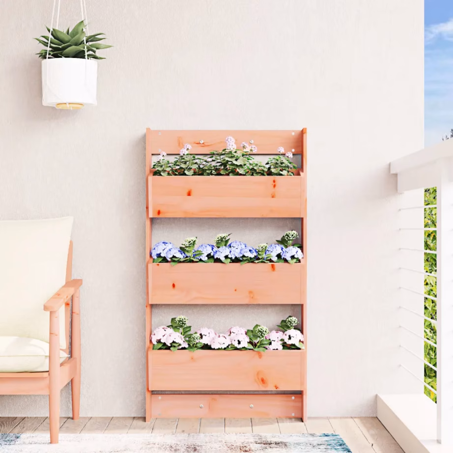 Vertikaalne 3-tasandiline seinale kinnitatav taimekast, ebatsuugapuit, pruun, 60 x 18,5 x 110 cm – 3