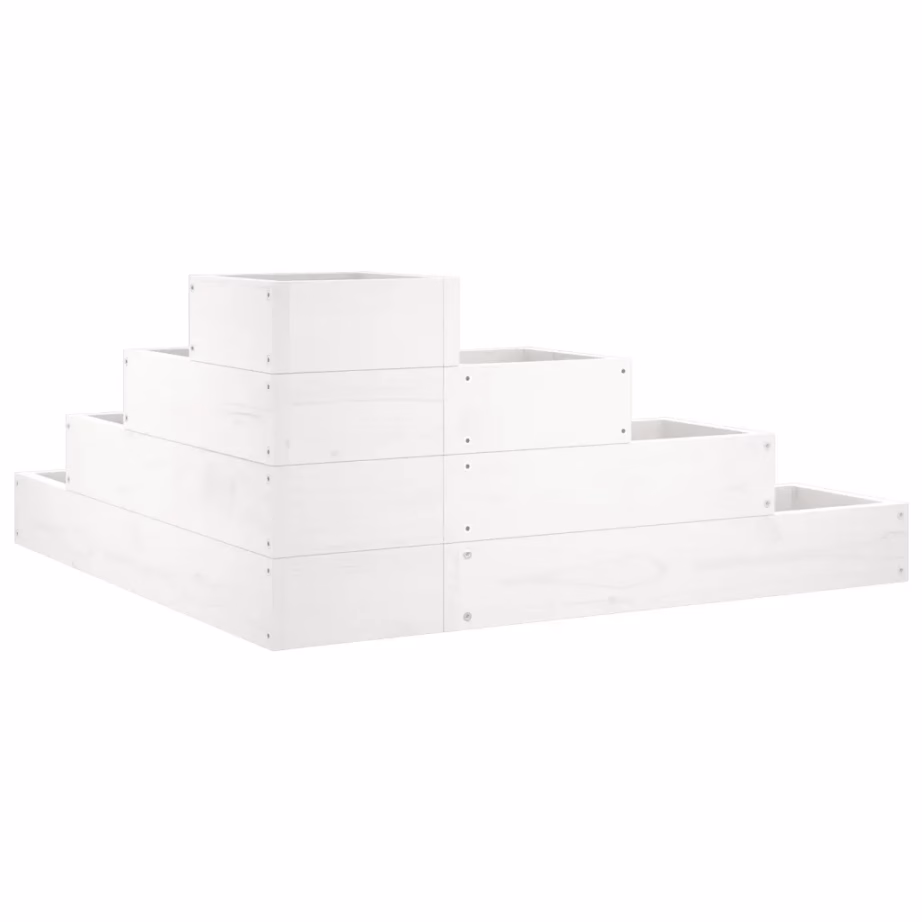 4-tasandiline L-kujuline taimekast ilma põhjata, valge männipuit, 80,5 x 79 x 36 cm – 6