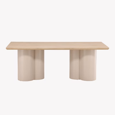 Ristkülikukujuline söögilaud Olivia, valge peitsiga, beežid jalad, 210x100 cm - 61131-222