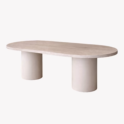 Ovaalne söögilaud Narvik 200x100 cm, beež travertiinimustriga MDF - 61929-222