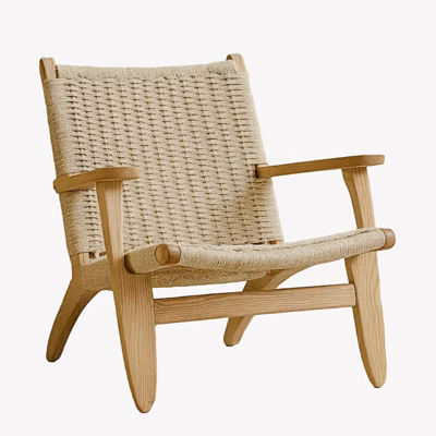 Beež punutud madal tugitool Lazy, valge peitsiga kummipuit - 62031-120