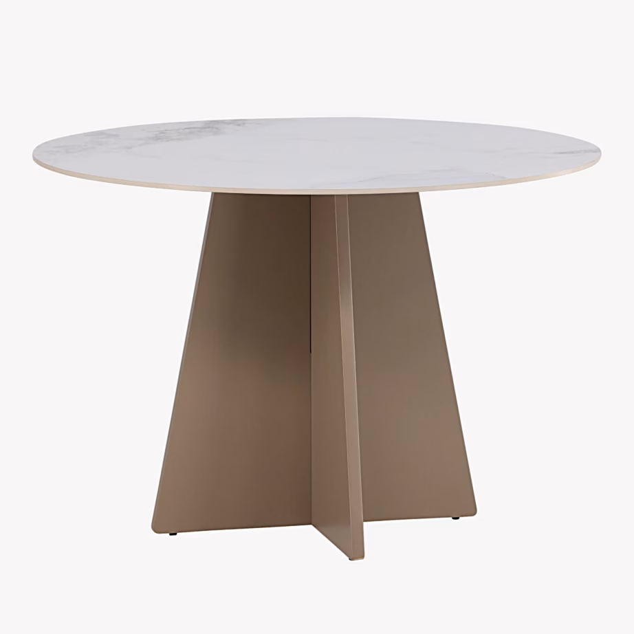 Bootcut ümmargune sinterkivist söögilaud, beež 110 cm, 62318-102 – 5