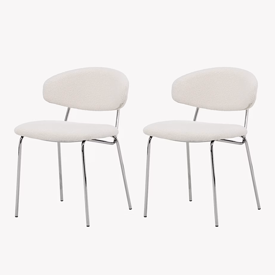 Söögitool Chico, valge buklee, kroomitud terasjalad, 62330-102 – 2