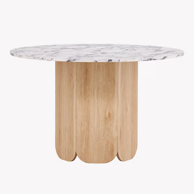 Ümmargune söögilaud Tekla, marmorimustriga helehall plaat, ø120 cm - 63362-300