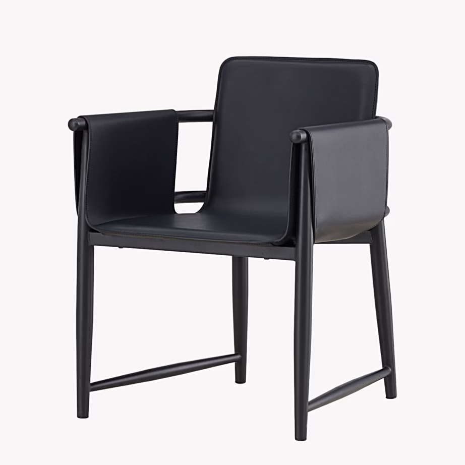 Mustast kunstnahast metallraamiga käetugedega söögitool Bjäre, 63366-100 – 2