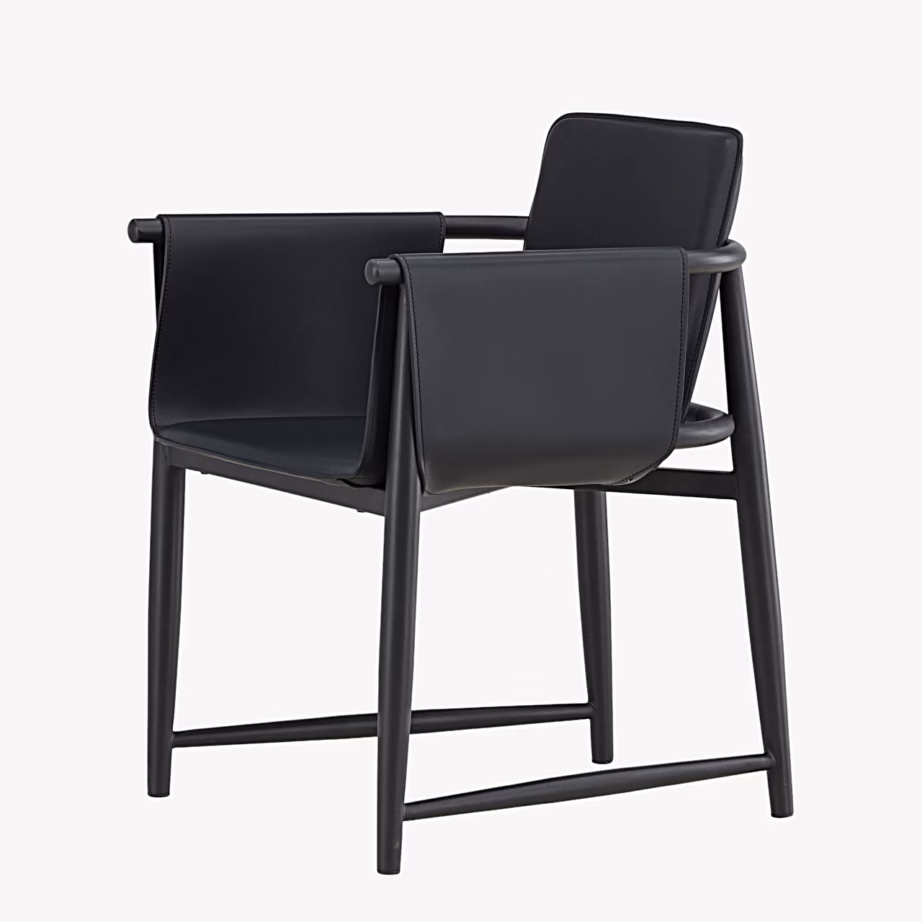 Mustast kunstnahast metallraamiga käetugedega söögitool Bjäre, 63366-100 – 3