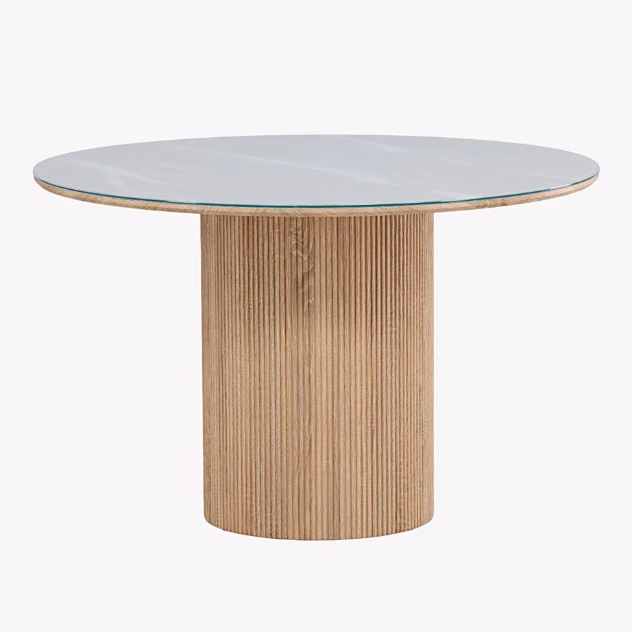 Ümmargune klaasist söögilaud Härön soonilise jalaga, ø120 cm, 63377-102