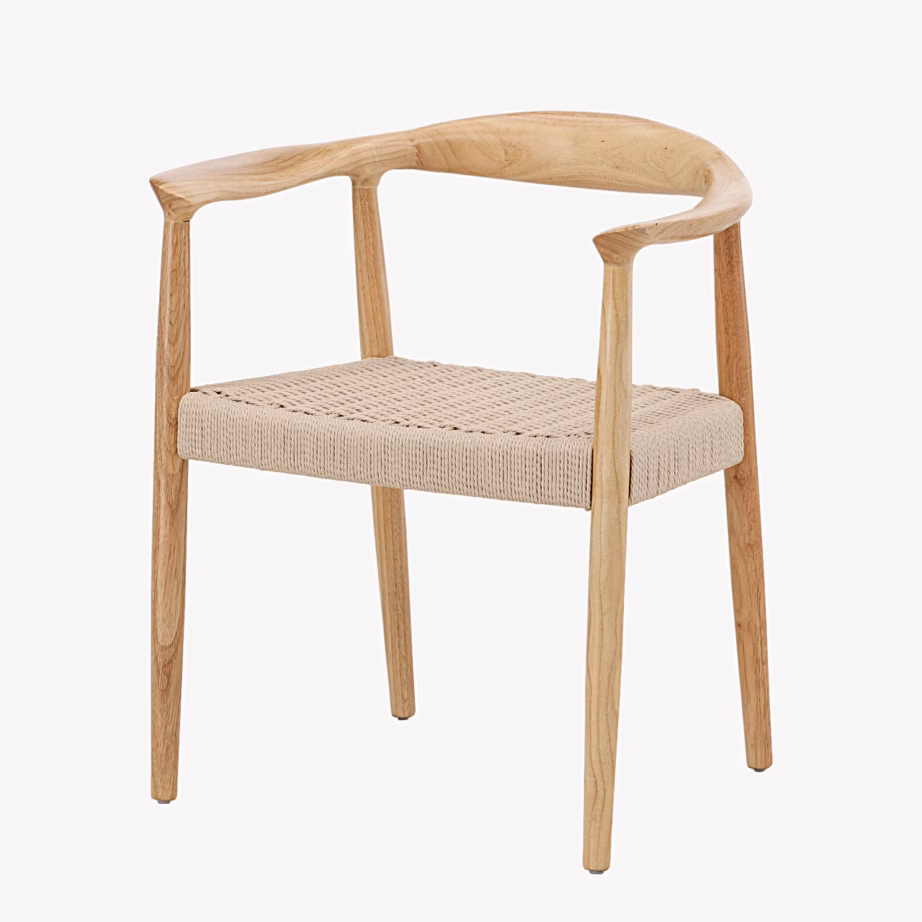 Lovön söögitool valge peitsiga kummipuit, beež punutis, 63378-102 – 2