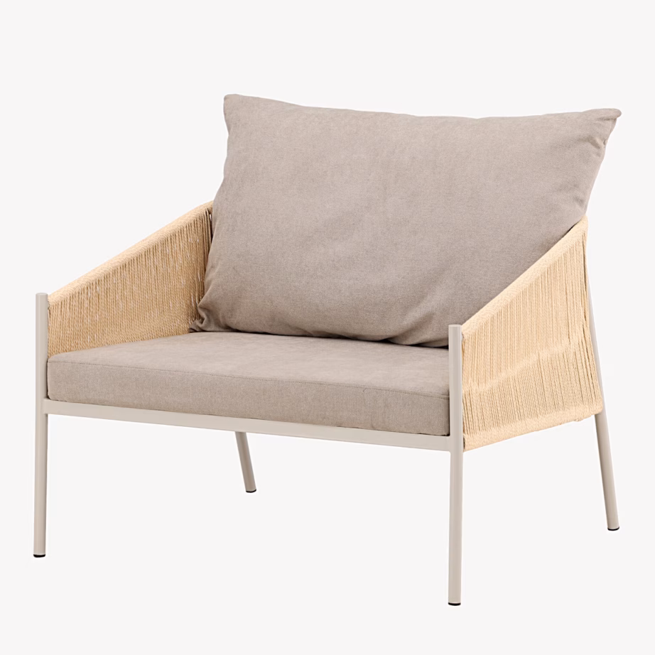 Beež lounge-tugitool Louie terasraami ja nöördetailidega, 63384-102 – 2