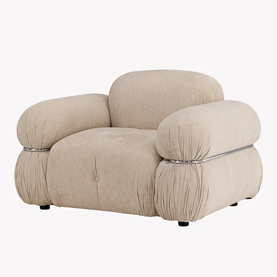 Beež polsterdatud lounge-tugitool Mika hõbedaste detailidega, 63408-222 – 2