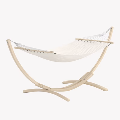 Hedvig rippvoodi valge peitsiga lehisepuidust raamiga beež puuvillakangas - 7216-222L