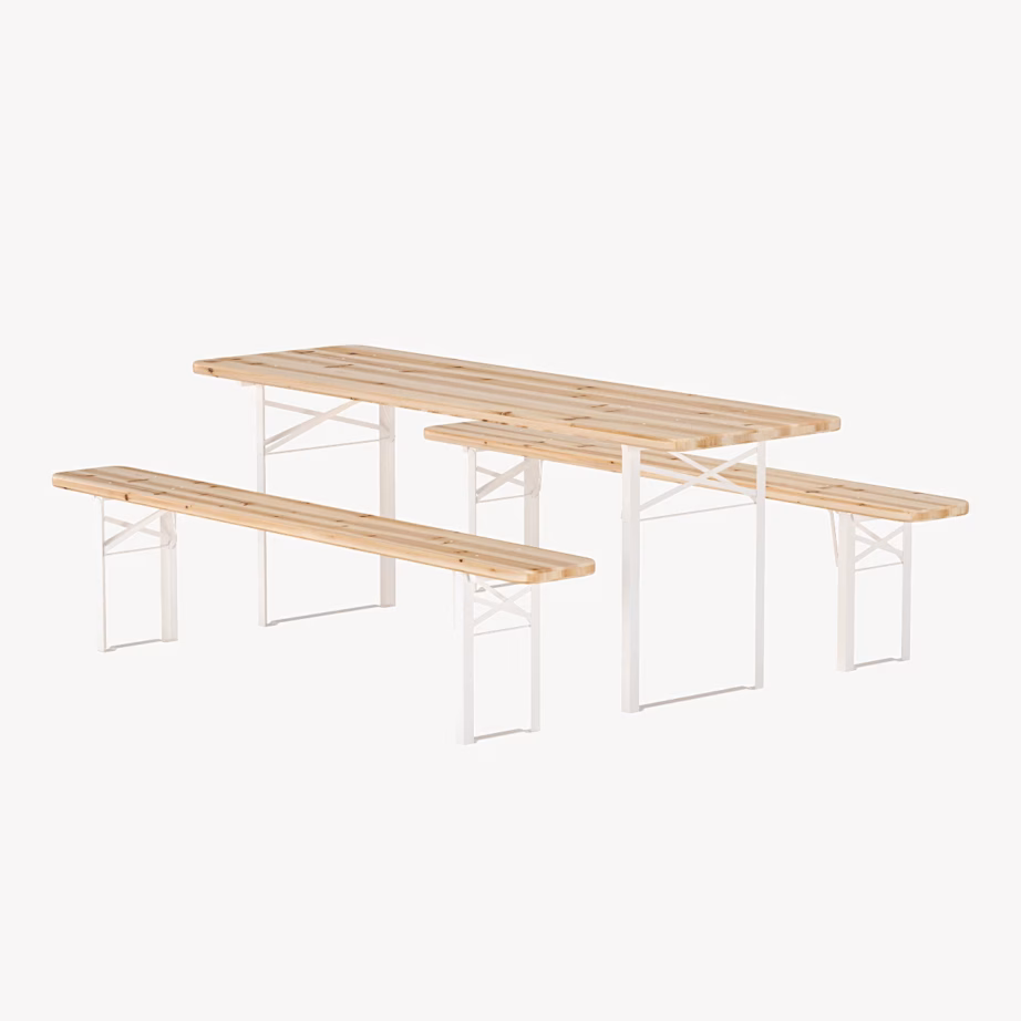 Guiness aia söögikomplekt, tiigipuu toonis laud ja kaks pinki, 9553-222 – 3