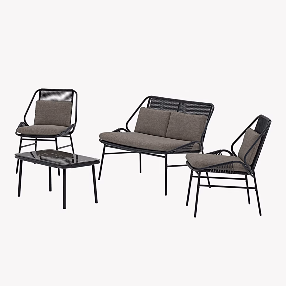 Aiamööbli komplekt Zakynthos diivan, tugitoolid ja laud must beežide patjadega, 9876-100 – 3