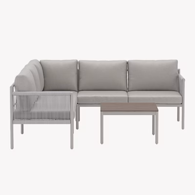 Kos beež alumiiniumist nurgadiivani ja laua aiamööblikomplekt - 9882-222