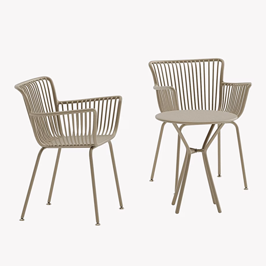 Beež välikohviku komplekt Sifnos, 2 tooli ja ümmargune laud, 9894-222 – 2