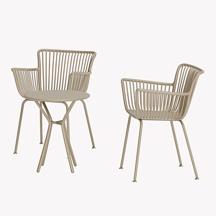 Beež välikohviku komplekt Sifnos, 2 tooli ja ümmargune laud, 9894-222 – 3