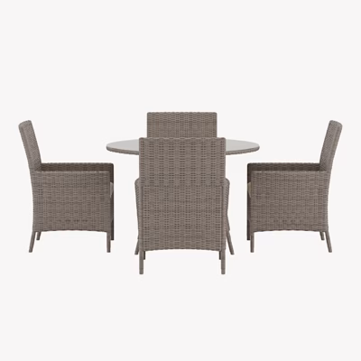 Lefkas pruun ümmargune polürotangist aiasöögikomplekt, laud ja 4 tooli - 9899-600