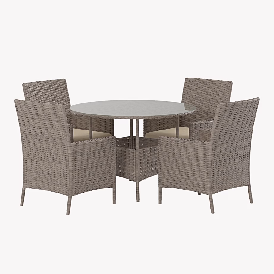 Lefkas pruun ümmargune polürotangist aiasöögikomplekt, laud ja 4 tooli, 9899-600 – 2