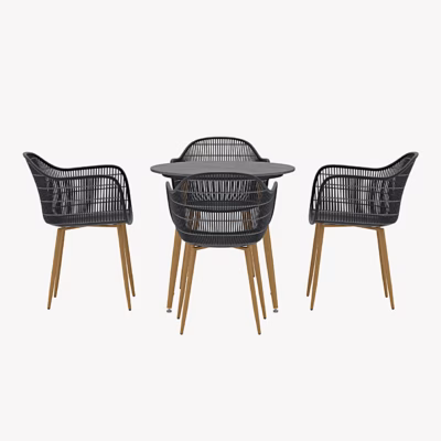 Anafi ümmargune must aiasöögikomplekt laud ja 4 tooli - 9901-100