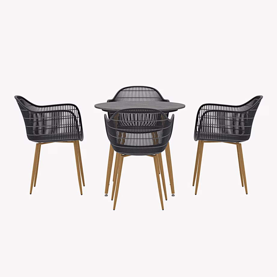 Anafi ümmargune must aiasöögikomplekt laud ja 4 tooli, 9901-100