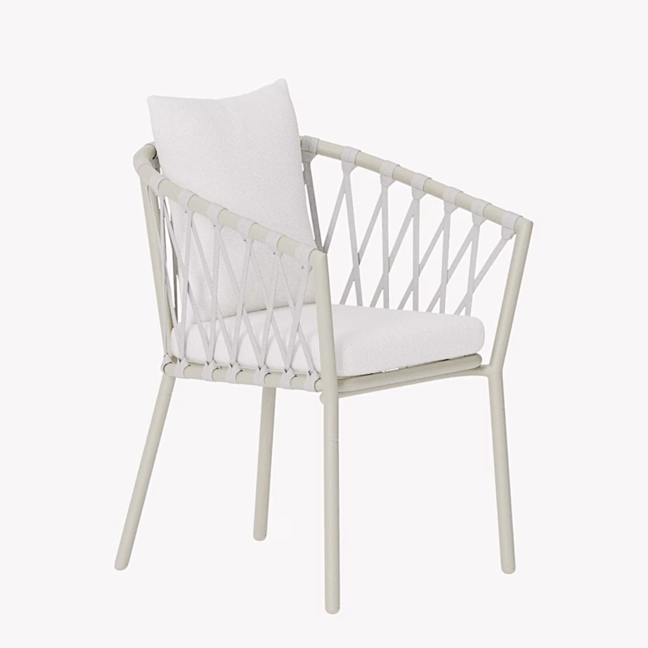 Beež terasest väliksöögitool Linos valgete patjadega, 9911-200 – 2