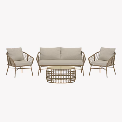 Lipari pruun aiamööbli diivanikomplekt lauaga, beežid padjad - 9913-222