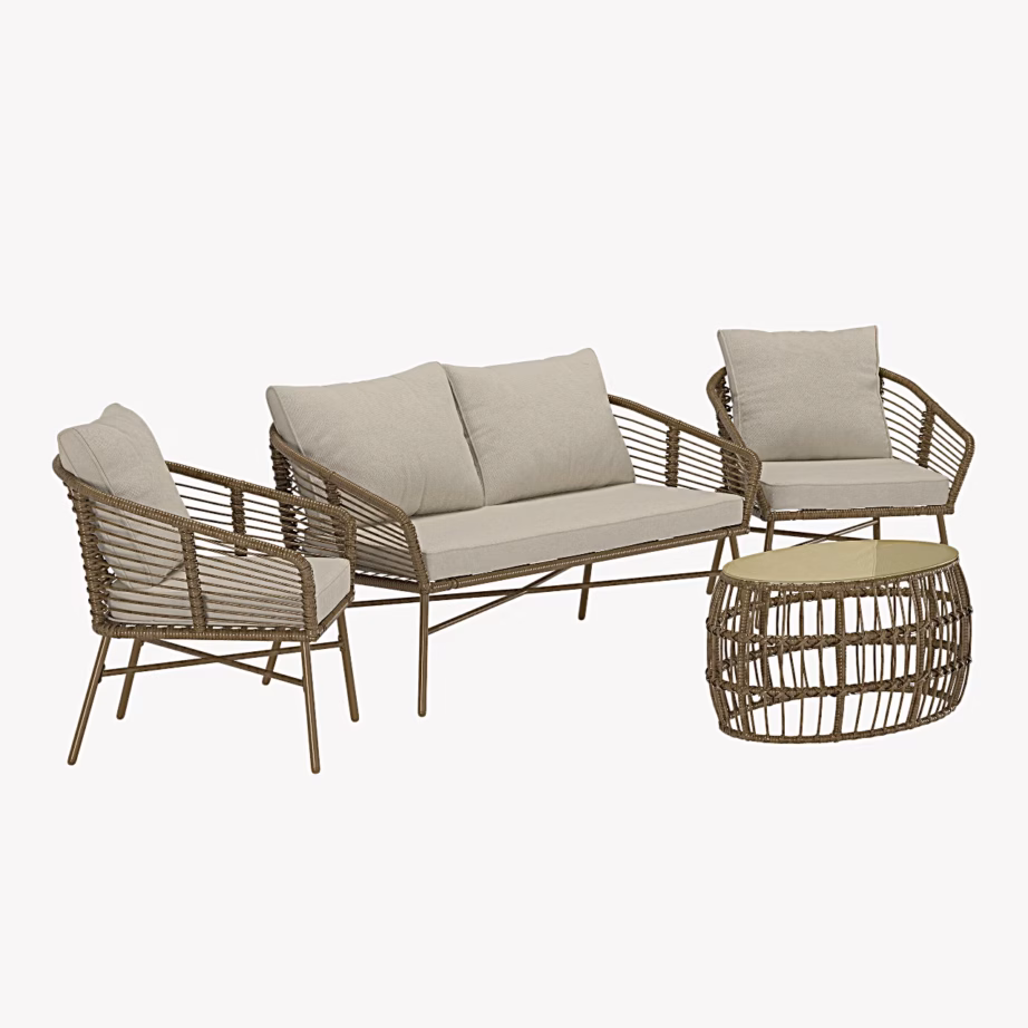 Lipari pruun aiamööbli diivanikomplekt lauaga, beežid padjad, 9913-222 – 2