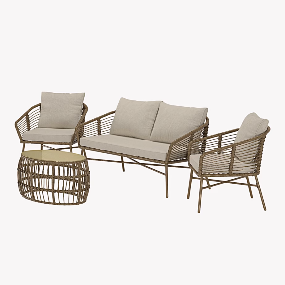Lipari pruun aiamööbli diivanikomplekt lauaga, beežid padjad, 9913-222 – 3