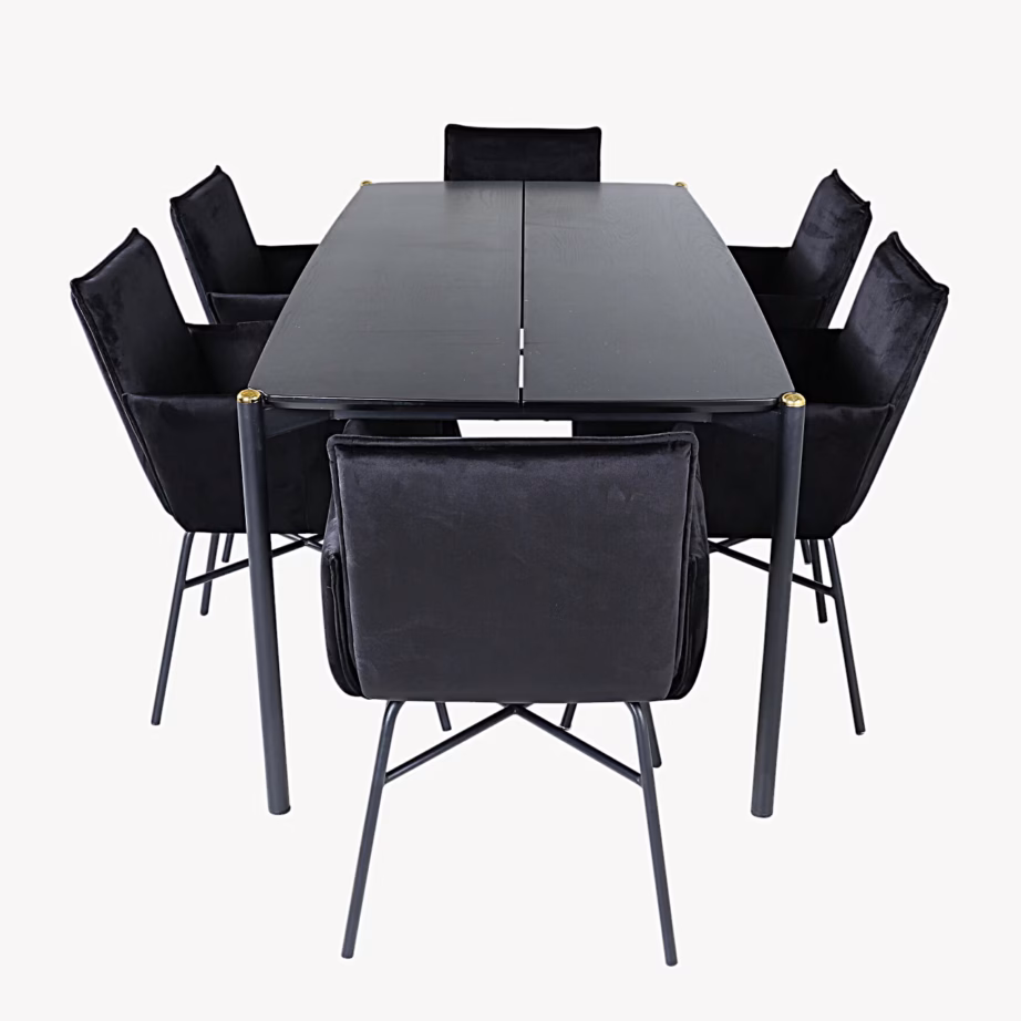 Söögitoakomplekt Pelle laud ja 6 Petra samettooli, must, GR22316 – 2