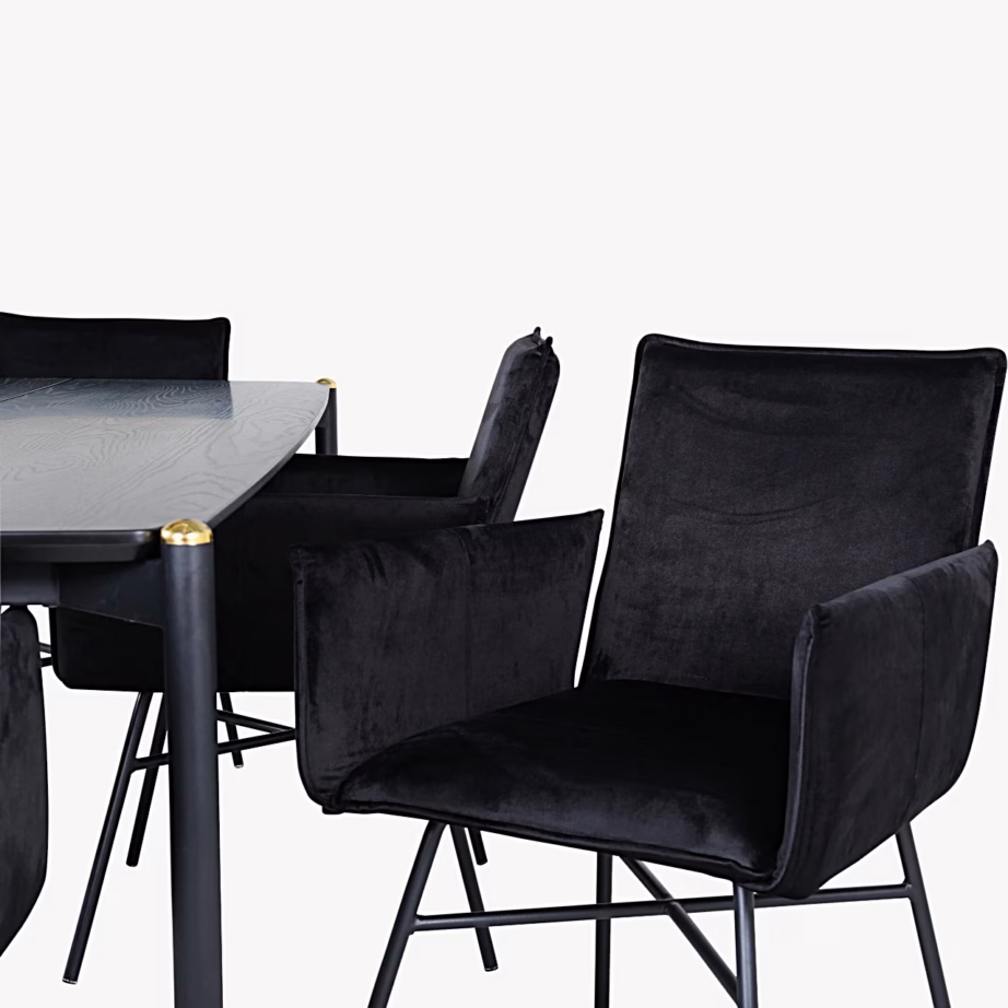 Söögitoakomplekt Pelle laud ja 6 Petra samettooli, must, GR22316 – 4