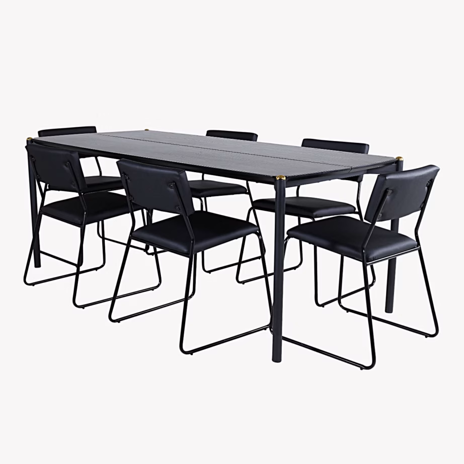 Must söögikomplekt Pelle laud 190×90 ja 6 Kenth tooli, GR22323