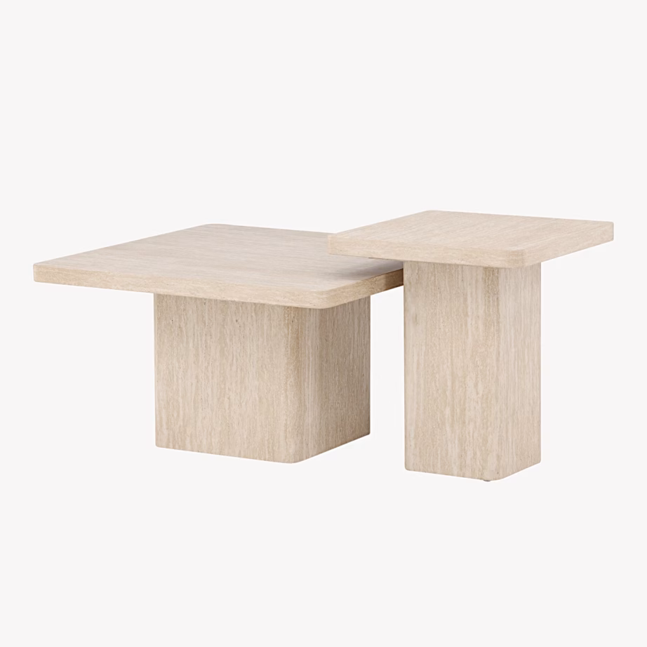 Beež ruudukujuline diivanilauakomplekt Qvart, travertiinimustriga MDF, GR24624 – 2