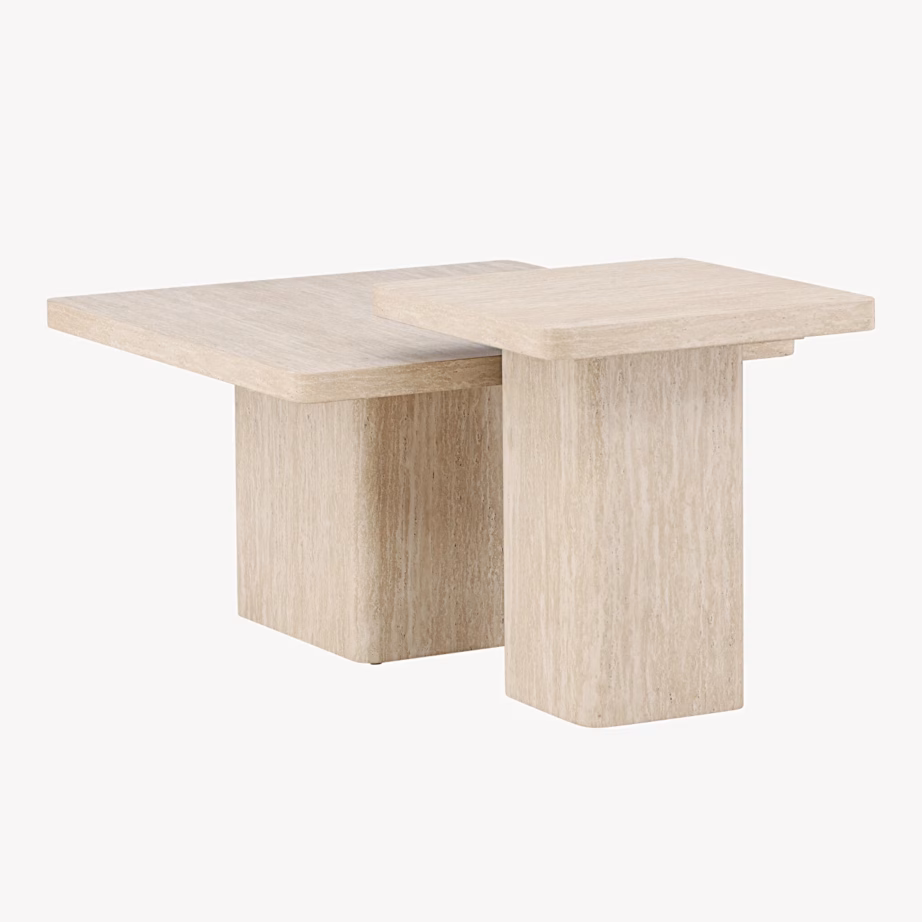 Beež ruudukujuline diivanilauakomplekt Qvart, travertiinimustriga MDF, GR24624 – 3