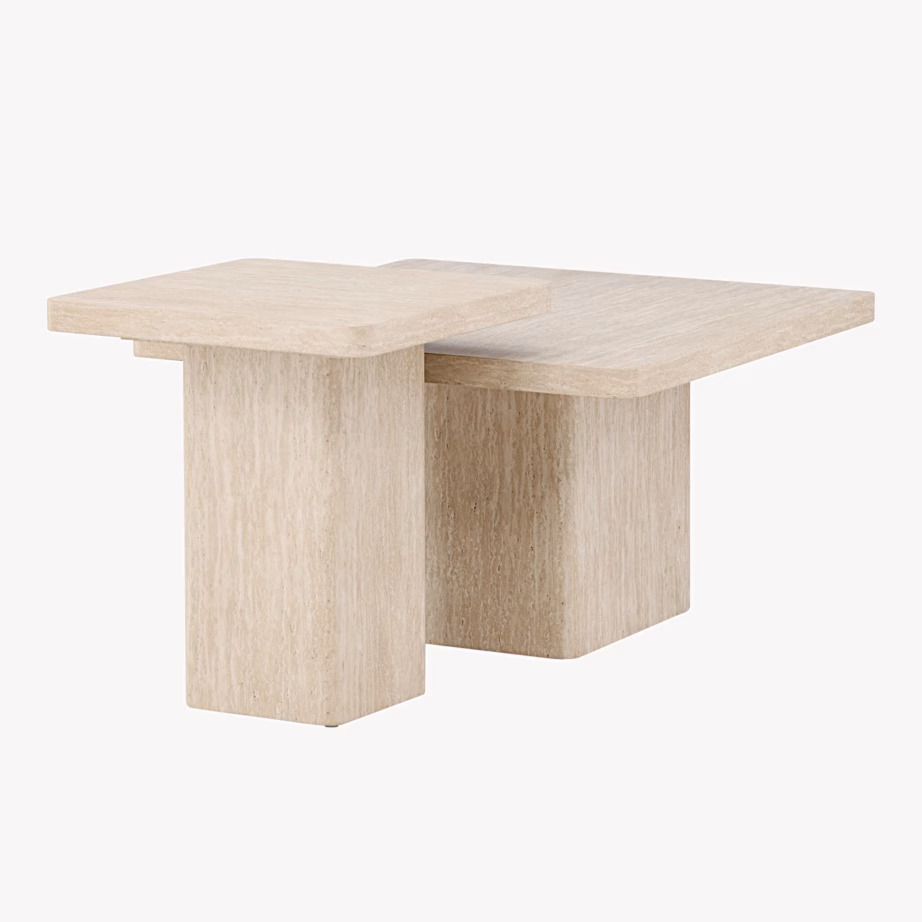 Beež ruudukujuline diivanilauakomplekt Qvart, travertiinimustriga MDF, GR24624 – 5