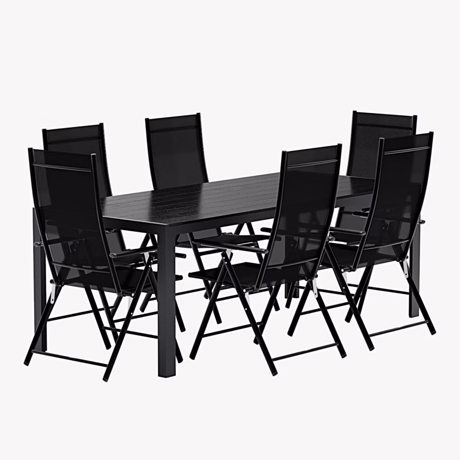 Must aiasöögikomplekt Break laud ja 6 kokkupandavat Levanzo tooli, GR24919 – 2