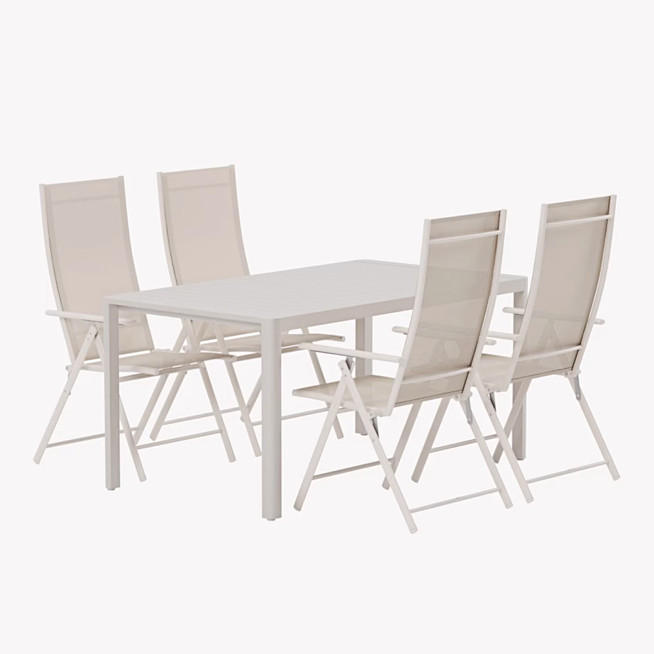 Beež aiasöögikomplekt Giardini laud ja 4 Levanzo reguleeritavat tooli, GR24923 – 2