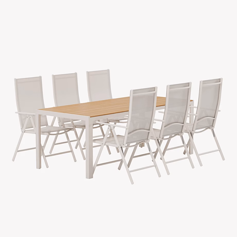 Beež aiasöögikomplekt Break laud 205×90 ja 6 tooli, GR24928 – 2