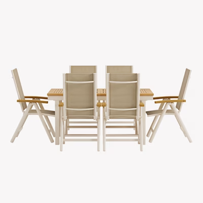 Panama aiasöögikomplekt pikendatava tiigipuust lauaga ja 6 reguleeritava beeži tooliga - GR24935