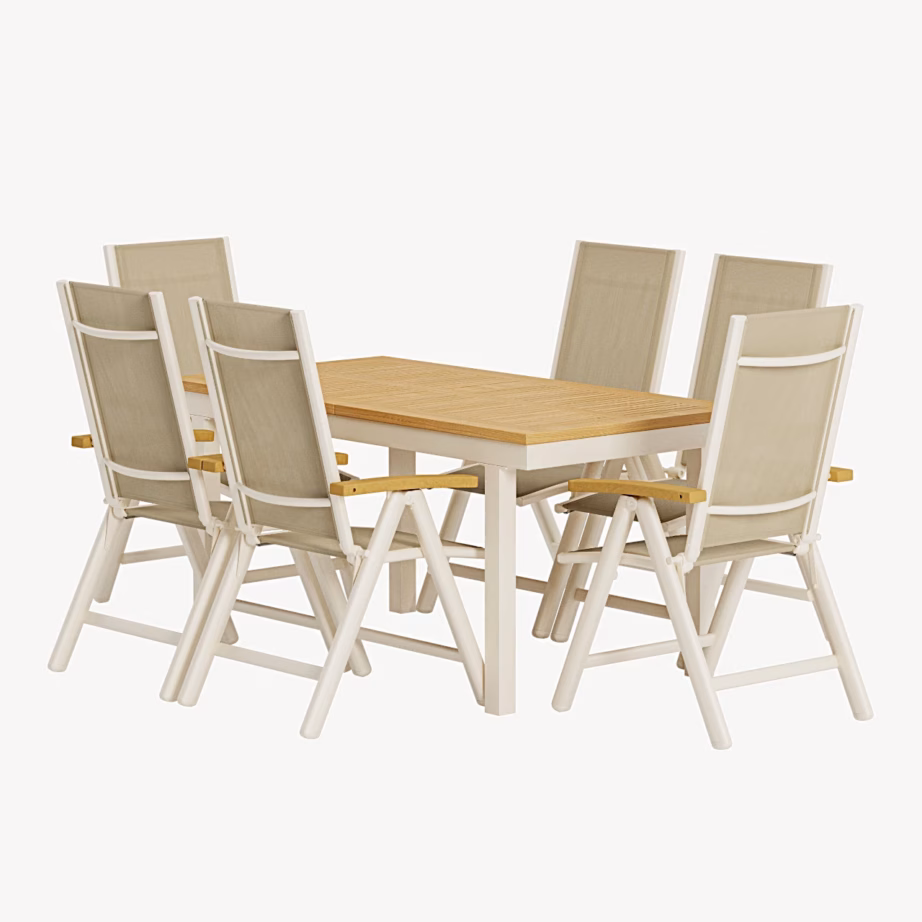 Panama aiasöögikomplekt pikendatava tiigipuust lauaga ja 6 reguleeritava beeži tooliga, GR24935 – 3