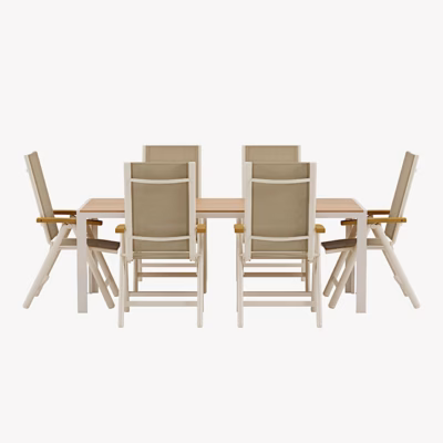 Beež aiasöögikomplekt Break laud ja 6 Panama tooli - GR24936