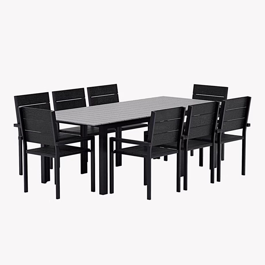 Aia söögikomplekt Levels pikendatav laud ja 8 tooli, must, GR24942 – 2